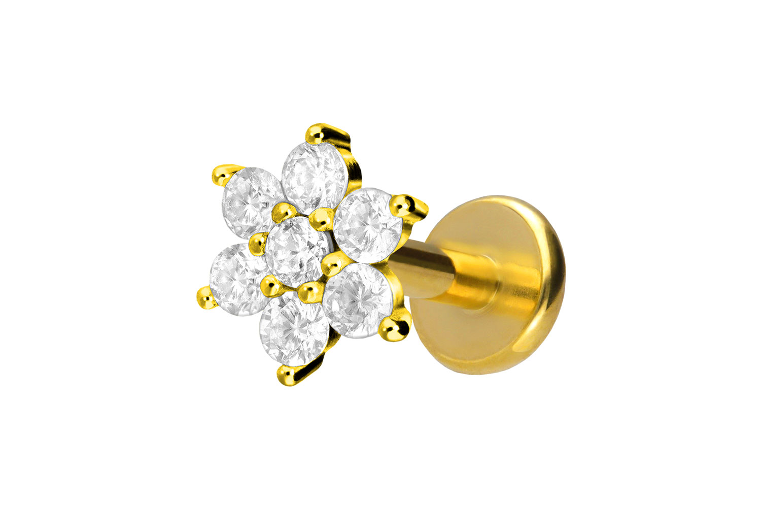 Titan Labret Piercing mit Innengewinde KRISTALLBLUME
